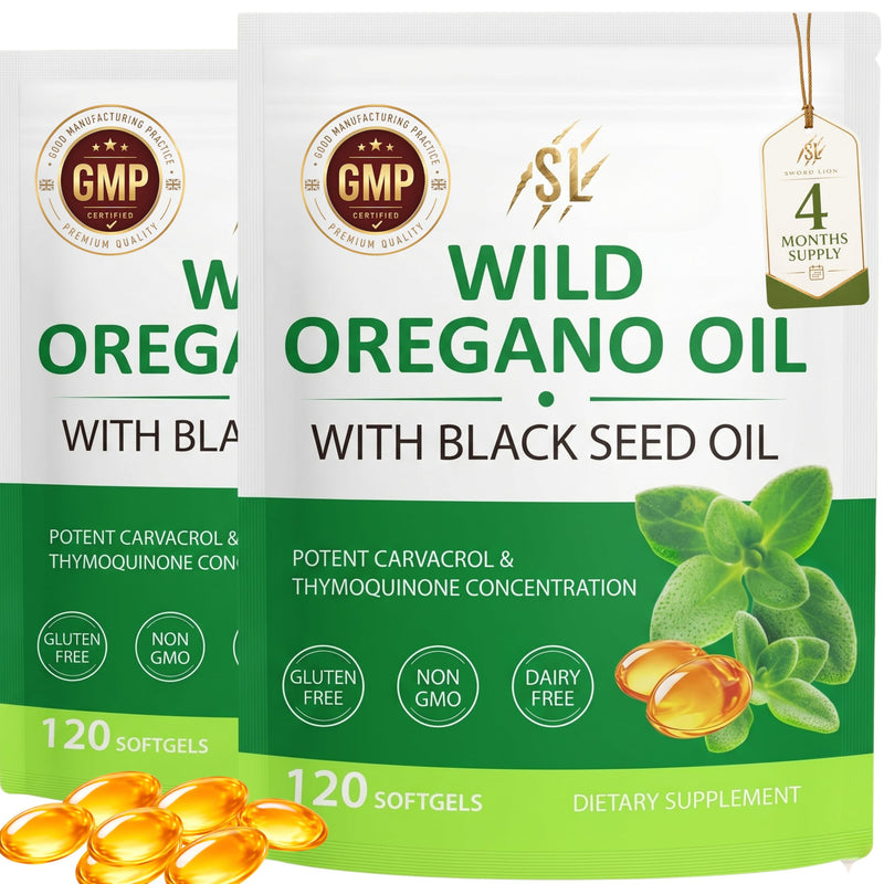 Wild Oregano Oil Capsules 6000mg High Potency - 240 Softgels (2x120) 6000mg Oil of Oregano with Black Seed Oil Non-GMO, Gluten Free Supports Immune & Digestive Health, High Strength Oregano