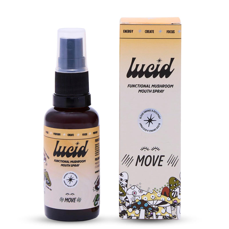 Lucid Move Elixir Oral Spray – Focus & Natural Energy Support with Lion’s Mane, Cordyceps, Guarana, Ginkgo & Vitamins B6 and B12 – Rosemary Blood Orange – 30ml, Vegan, Alcohol Free, Natural