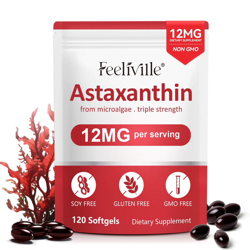 Astaxanthin 12mg, 120 Softgels - Premium Astaxanthin Antioxidant Supplements, Enhanced with Coconut Oil for High Absorption | Supports Eye, Skin, Heart, Joint & Immune Health | Vegan, Non-GMO, Gluten