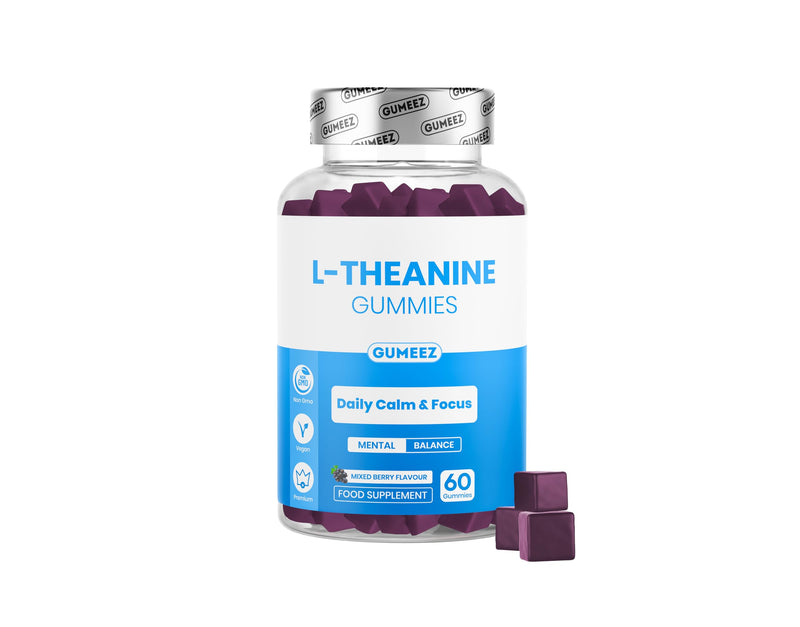 L Theanine Gummies for Calm Focus & Mental Balance with Vitamin B6 – 250 mg L Theanine per Serving, Delicious Mixed Berry Flavour, 60 Vegan Gummies – GUMEEZ