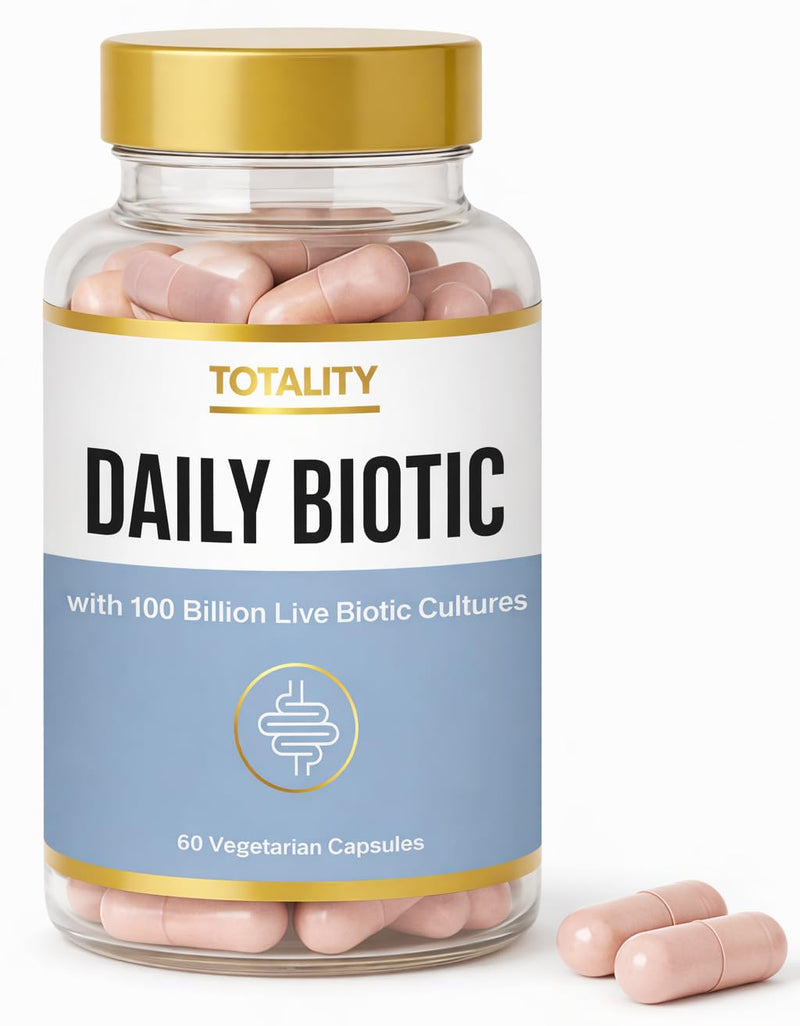 Totality Daily Biotic 60 Vegetarian Capsules I 100 Billion CFU Probiotics with 34 Prebiotics & Digestive Enzyme Strains I 2 Month Supply I Daily Digestive Support Supplement