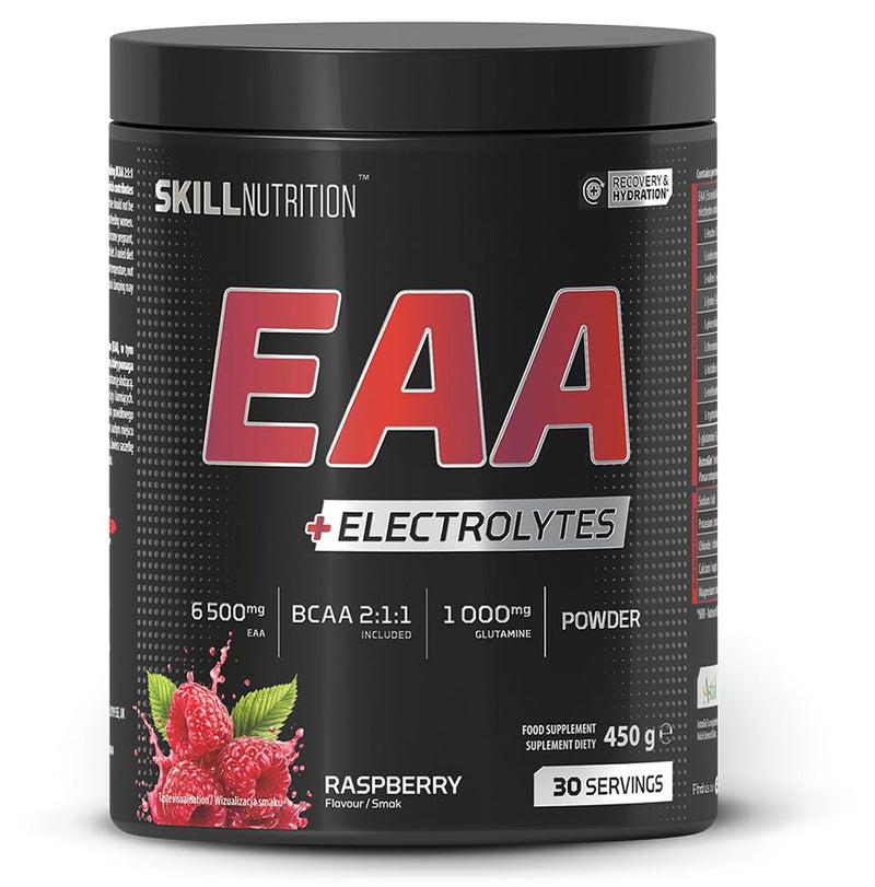 Skill Nutrition EAA + Electrolytes - Raspberry Flavour | 6.5 g EAA per Serving | BCAA 2:1:1, 1000 mg L-Glutamine, Electrolytes & AstraGin® | Powder Supplement | 450 g