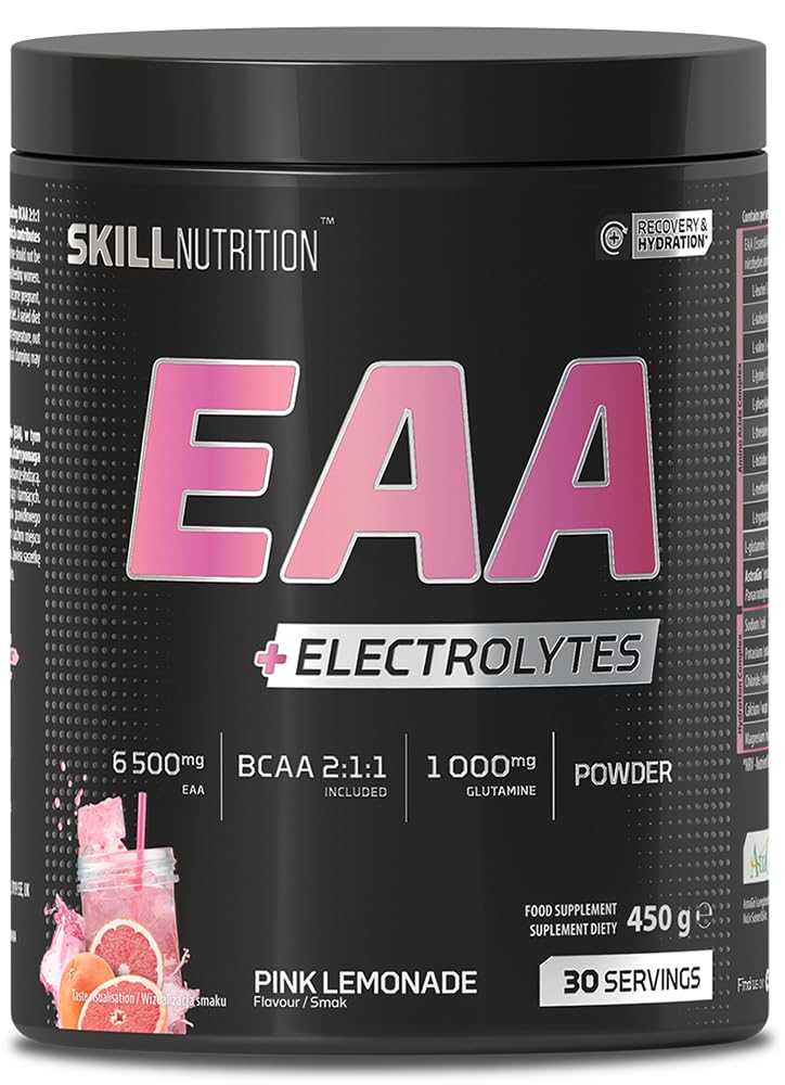 Skill Nutrition EAA + Electrolytes - Pink Lemonade Flavour | 6.5 g EAA per Serving | BCAA 2:1:1, 1000 mg L-Glutamine, Electrolytes & AstraGin® | Powder Supplement | 450 g