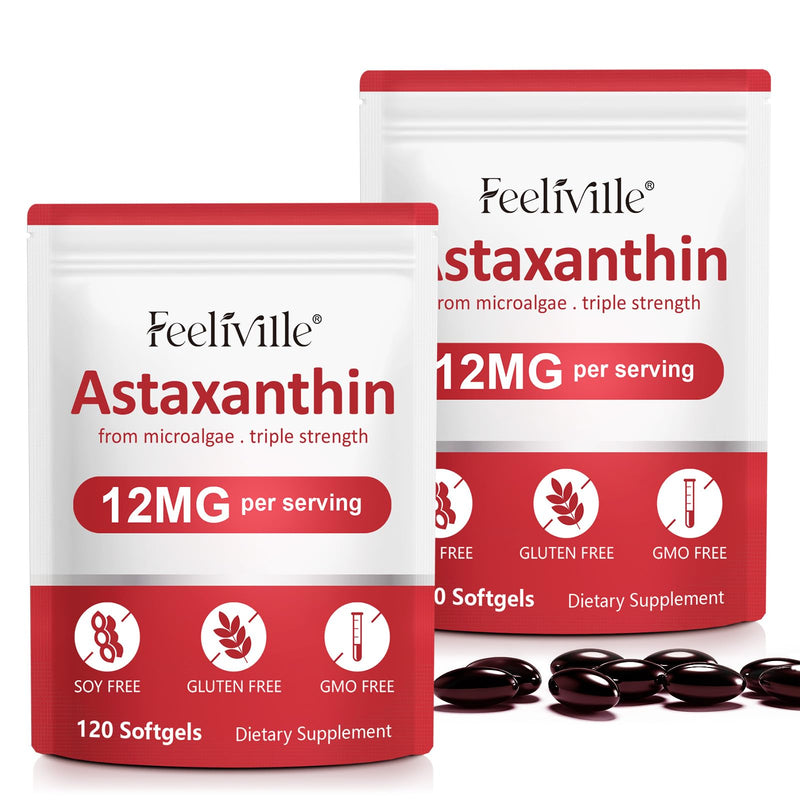 Astaxanthin Supplements, Premium Astaxanthin 12mg, Supports Eye, Skin, Joint, Brain, Heart & Immune System Health, Fresh Haematococcus Pluvialis, Non-GMO | No Gluten (2PCS) 2pcs