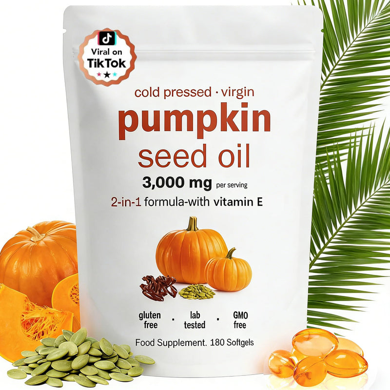 Pumpkin Seed Oil Capsules, 180 Softgels | Cold-Pressed 4:1 Extract 3000mg | Supports Prostate, Bladder & Hair Health | Rich in Omega 6&9, Phytosterols | Non-GMO, Gluten-Free White