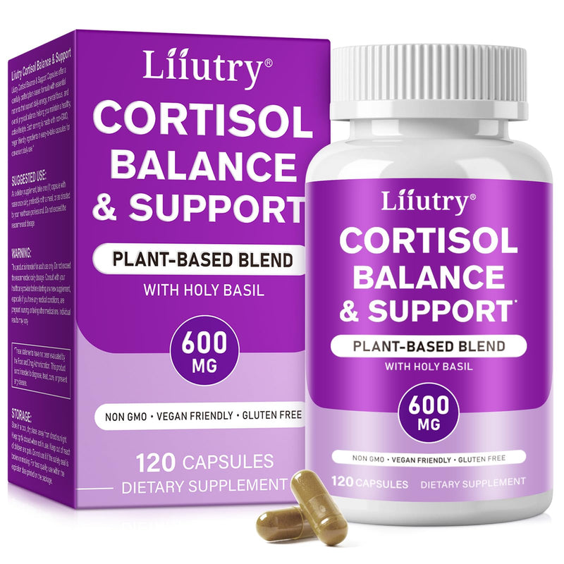 Cortisol Reducing Supplements –Stress Support & Adrenal Balance, with Ashwagandha, Rhodiola, L-Theanine, Ginseng, Bacopa & Black Pepper – 120 Capsules 4 Month Supply