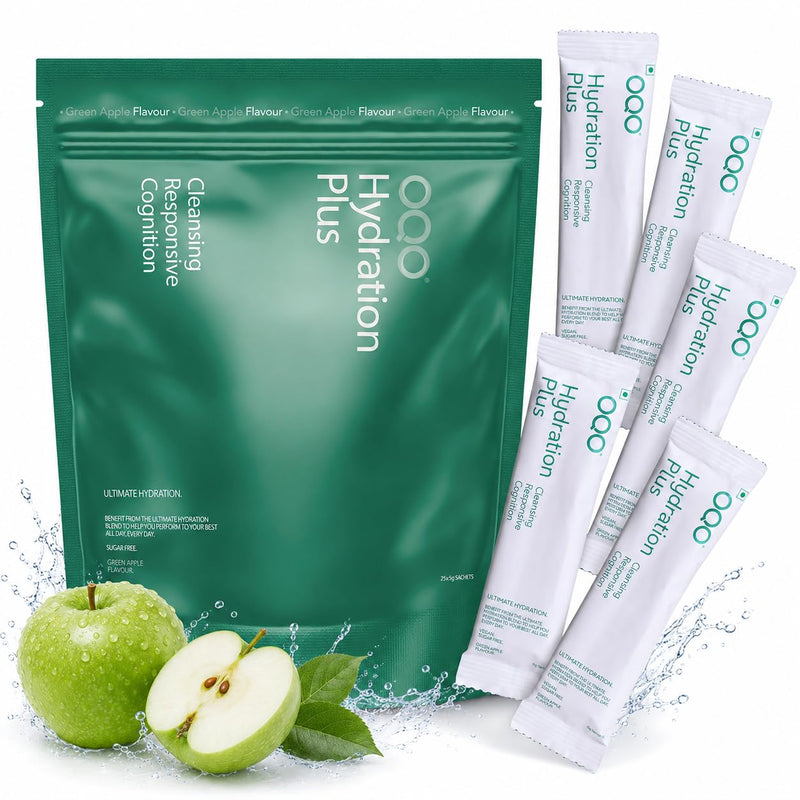 OQO® Hydration Electrolytes Sachets | Hydration Powder Packed with Vitamins B6 & B12, Sodium, Potassium, Magnesium & BCAAs - Zero Sugar Hydration Sachets | 12x Electrolyte Sachets | Green Apple 12pk (Green Apple)