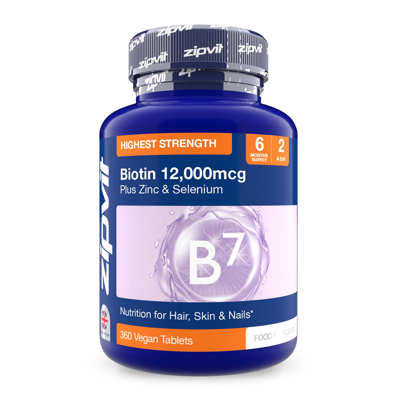 Zipvit Biotin Hair Skin & Nails Complex with Zinc & Selenium 12000mcg, 360 Vegan Tablets, High Strength Biotin for Men and Women 360 Tablets - Jar