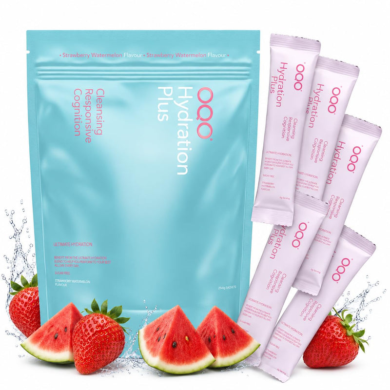 OQO® Hydration Electrolytes Sachets | Hydration Powder Packed with Vitamins B6 & B12, Sodium, Potassium, Magnesium & BCAAs - Zero Sugar Hydration Sachets | 25x Electrolyte Sachets | Strawberry 25pk (Strawberry Watermelon)