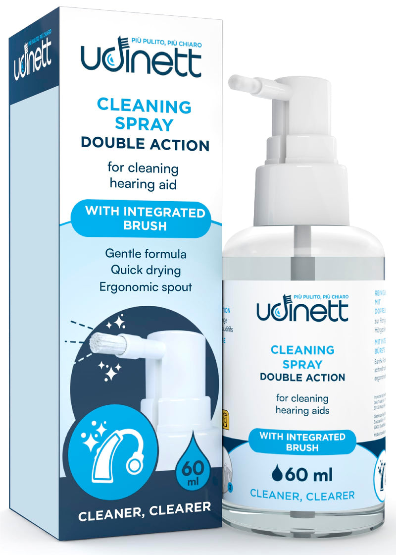 Hearing Aid Cleaning Spray 60ml with Included Brush - Udinett Sanitizer for Cleaning Earphones Bluetooth Headphones - Eliminates Earwax and Dirt with Immediate Effect Alcohol-Free Formula