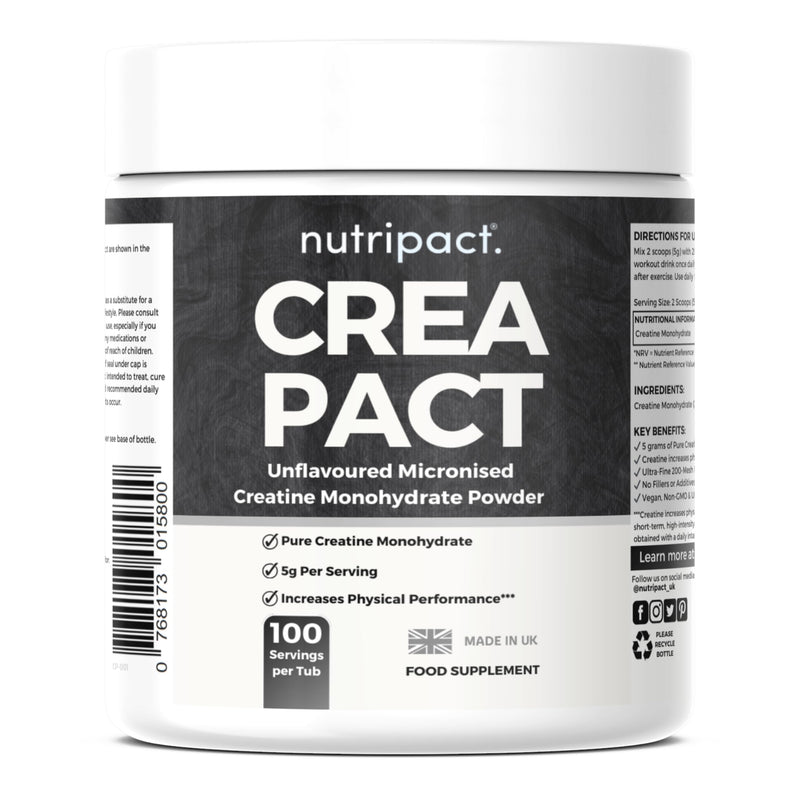 Premium Creatine Monohydrate Powder, Creapact® - 100% Ultra Pure, Unflavoured Micronised Creatine Powder | for Muscle Growth, Performance & Recovery - 100 Servings (500 Grams | 5g per Serving)