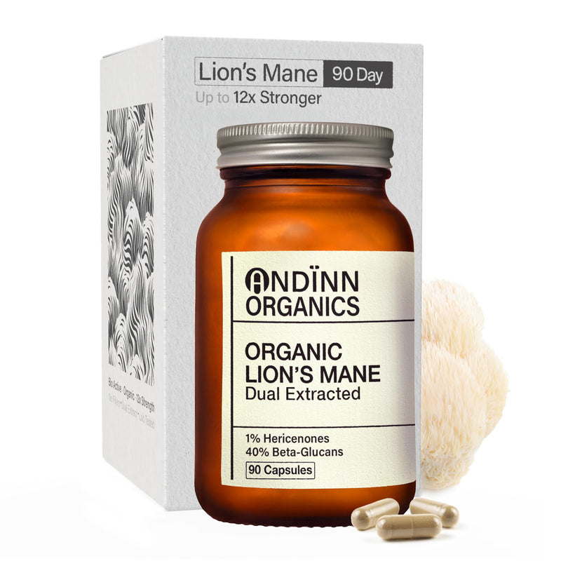 Organic Lions Mane Supplement | 12X Strength | NGF | 3 Month Supply | Dual Extract | Soil Association Certified | 1% Hericenones | 40% Beta-Glucans