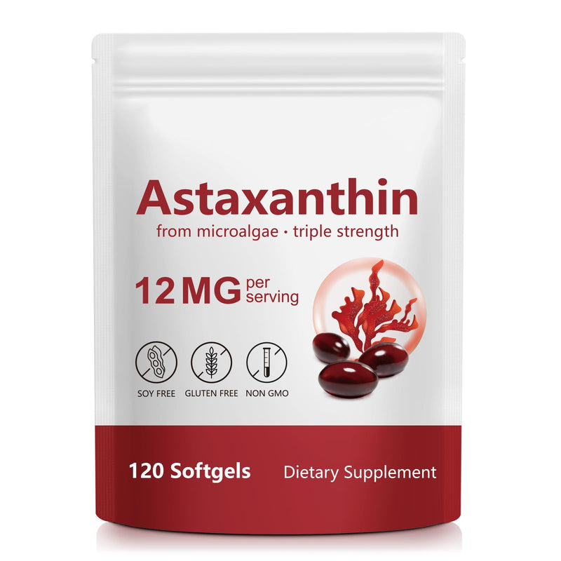 Astaxanthin 12mg 120 Softgels, Premium Astaxanthin Antioxidant Supplements, Supports Eye, Skin, Joint Health, Easy to Swallow
