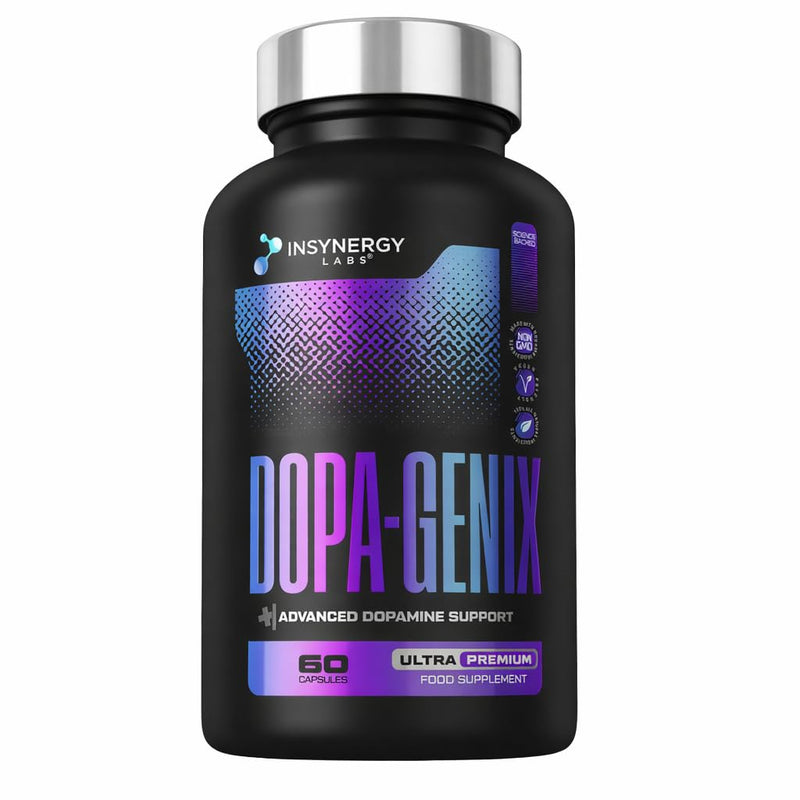 DopaGenix - Ultra Premium Dopamine Supplement (Highest UK Dosage) 8 Ingredients Dopamine Balance Supplements, l tyrosine, rhodiola rosea, Mood, Brain, Positivity 60 Vegan Capsules