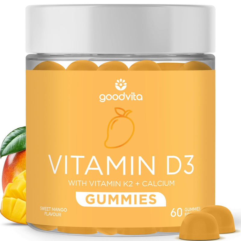 Vitamin D3 + K2 + Calcium Gummies x60 | D3 (4000 IU) K2 MK-7 (100 μg) + Calcium (500mg) | Sweet Mango Flavour | 2 Months Supply | Supports Skin, Bones, Teeth, Immunity | UK Formulated | Vegan