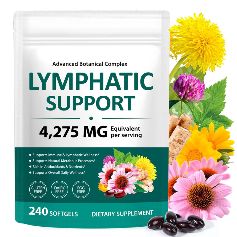 Lymphatic Drainage Supplements-| 21-in-1 Botanical Detox Formula for Lymph System, Balance, Cleanse, Less Swelling, Overall Vitality|Safe & Clean Formula|240 Softgels