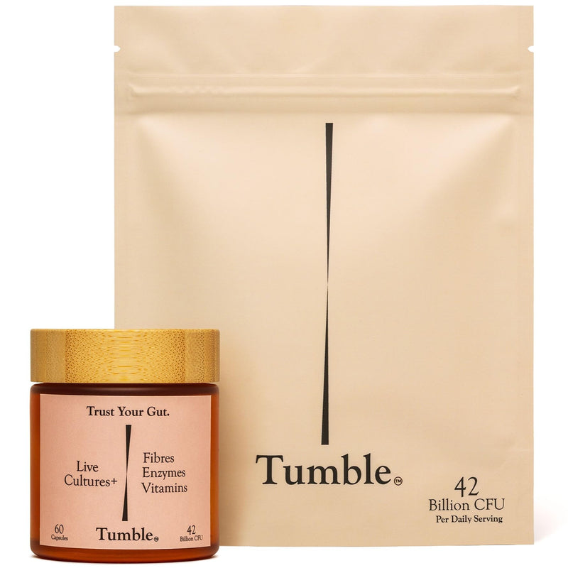 Tumble Probiotics - 42 Billion CFU - 11 Strains - Prebiotic Fibres & Enzymes - Lactobacillus & Bifidobacterium - 1 Month Supply - 60 Capsules - for Gut Health - Lab Tested & Made in the UK - Starter Starter Kit