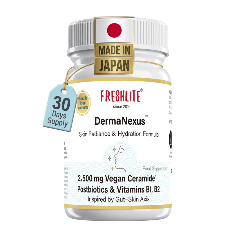 FRESHLITE 2,500mg Ceramide Supplement - Skin Hydration & Barrier Support - Radiant, Luminous Skin - with Vegan Postbiotics for Total Glow - DermaNexus™ 60 Vegan Capsules, Made in Japan 60 count (Pack of 1)