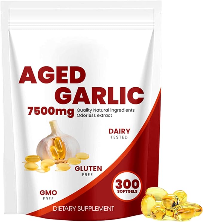 Aged Garlic Extract Capsules 7,500mg Equivalent 300 Softgels, Odourless Aged Garlic 15:1 Concentrate, Garlic Capsules for Daily Support, Non-GMO