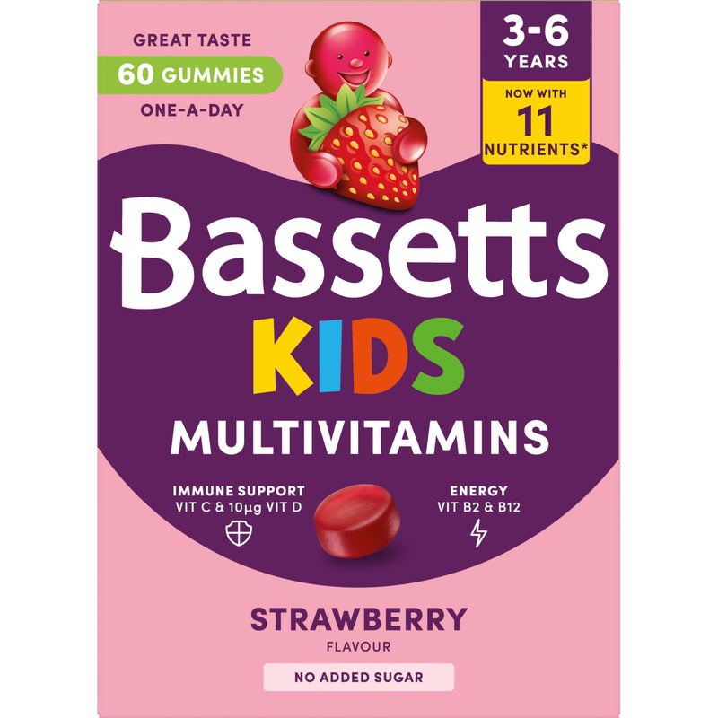 Bassetts Kids Multivitamins 3-6 Years Strawberry Flavour 60 Gummies 60 count (Pack of 1) New - 11 Nutrients 60 Gummies