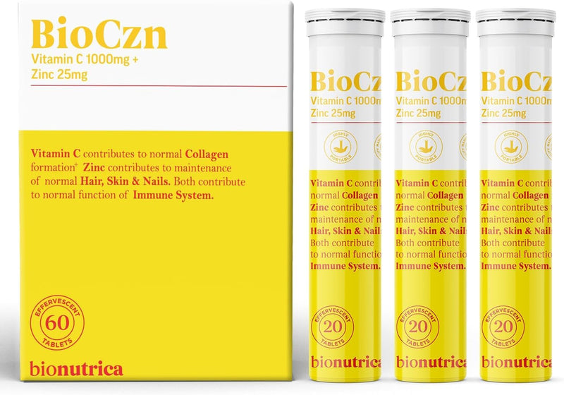 BioCzn Effervescent Vitamin C 1000mg & Zinc 25mg | 60 Tablets | Easy-Dissolve Daily Immune Support | Suitable for Vegans (60)