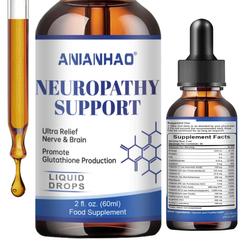 Alpha Lipoic Acid 600mg Liquid Drops for Neuropathy, Advanced 12-in-1 Stabilized R-ALA Supplement w. Benfotiamine Acetyl L-Carnitine Vitamin C E for Antioxidant Nerve Brain Energy Health