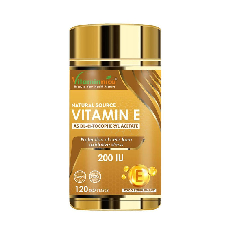 Vitaminnica Vitamin E- 120 Softgels 200 IU – Antioxidant Support for Skin, Hair, Immunity & Cellular Protection