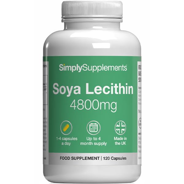 SOYA Lecithin 4800mg Capsules | High-Purity SOYA Lecithin | Contributes to Normal Cell Membrane Structure | 120 Capsules = Up to 4 Months’ Supply | UK Made | GMP-Certified 120 count (Pack of 1)