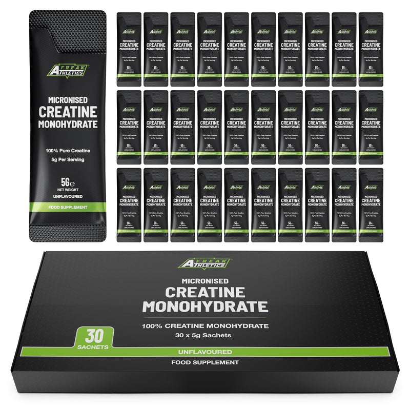 Freak Athletics Creatine Monohydrate Powder - (30 Sachets), 5g Unflavoured Creatine Powder, 100% Pure Micronised Creatine for Strength, Power & Muscle Performance, Easy to Mix, Lab Tested 30 Sachets