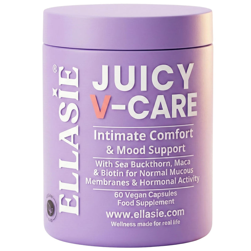 Juicy V Care Capsules Supplement Vaginal Moisture Support and Hormonal Activity Support Biotin for Normal Mucous Membranes Vitamin B6 Zinc Sea Buckthorn Maca Fenugreek Saffron 60 Vegan Caps