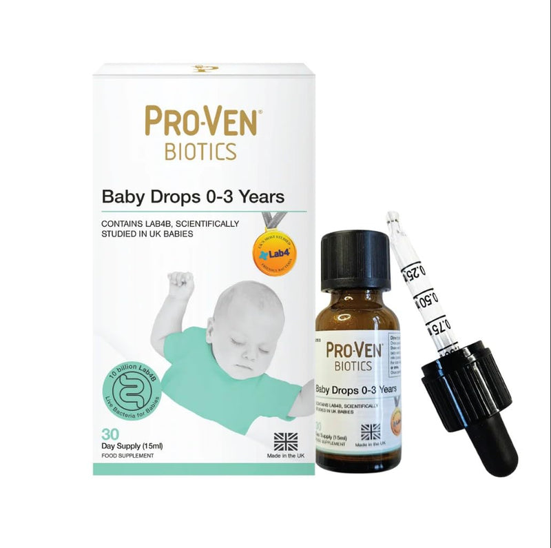 Proven Biotics Baby Drops 0–3 Years 15ml | Flavourless Liquid Daily Baby Supplement | 10 Billion Research-Backed Lab4B Live Bacteria | 30 Days