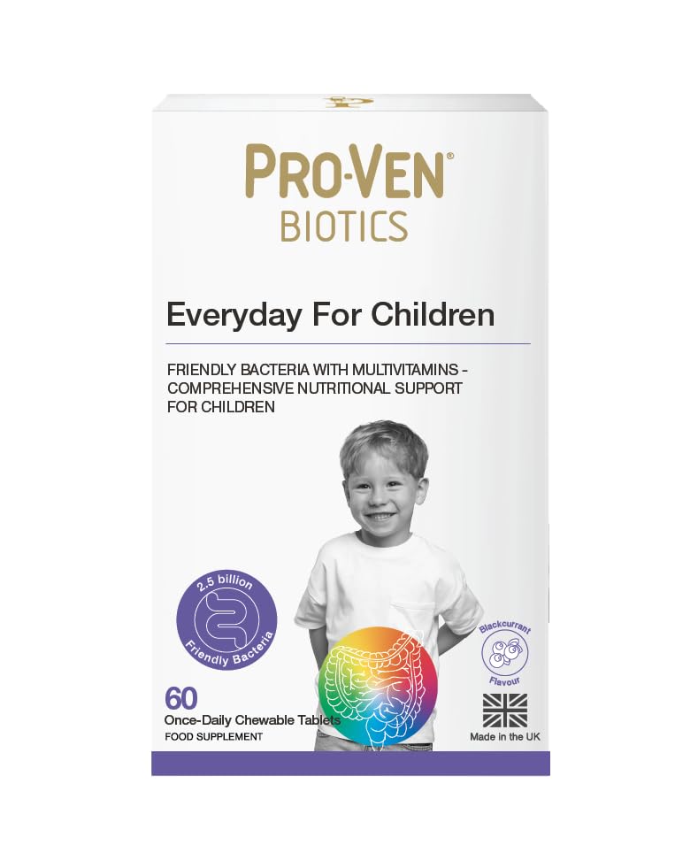 Proven Biotics Everyday for Children (4-16) | 60 Chewable Probiotic Tablets Blackcurrant | with 2.5 Billion Live Bacteria Vitamins Minerals | Immune Bone Energy Support