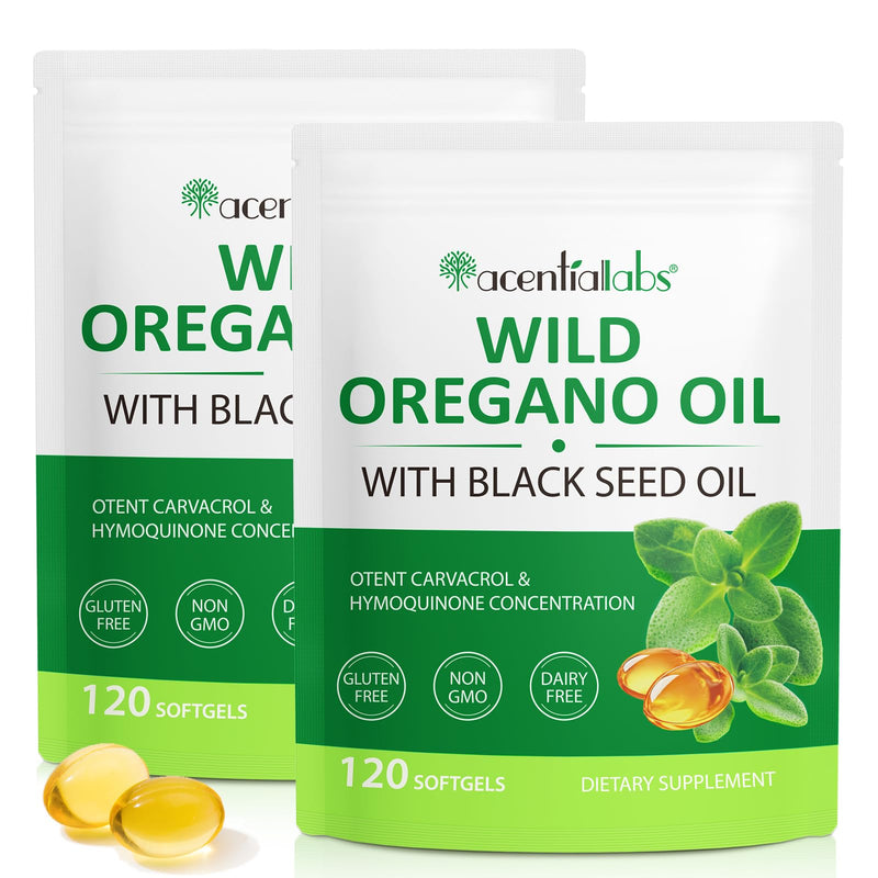 Oregano Oil Softgels – 2 in 1 Formula with Black Seed Oil | 6000mg High Strength Oregano Supplement + 200mg Black Seed | Standardised Carvacrol | Easy-to-Swallow | 120 Softgels 2 Pack 120 count (Pack of 2)