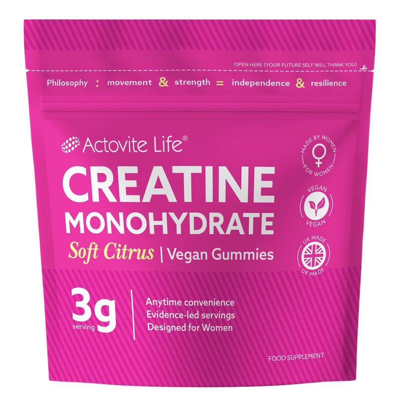 Actovite Creatine Gummies | 3g Creatine for Women | Muscle Body & Mind Vitality | ATP Energy Support | Sweet Citrus Natural Flavouring | Creatine Supplement | 90 x Vegan Easy-to-Take-Anytime Gummies