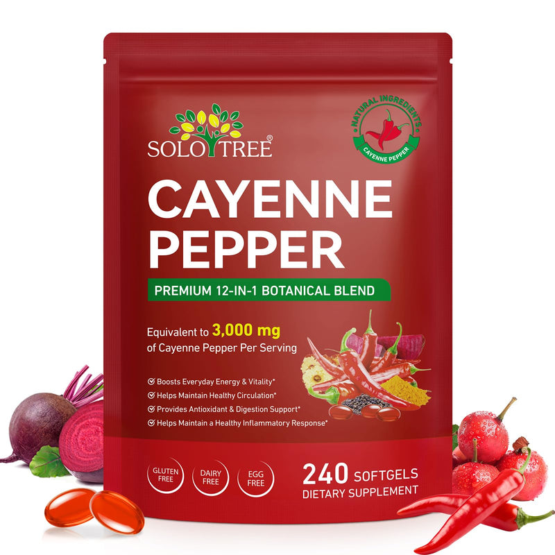 Cayenne Pepper Capsules | 240 Capsules | 3000mg per Serving | Cayenne Pepper Softgels Supplement with Beetroot Extract, Turmeric Curcumin, Hawthorn & Vitamins | Non-GMO