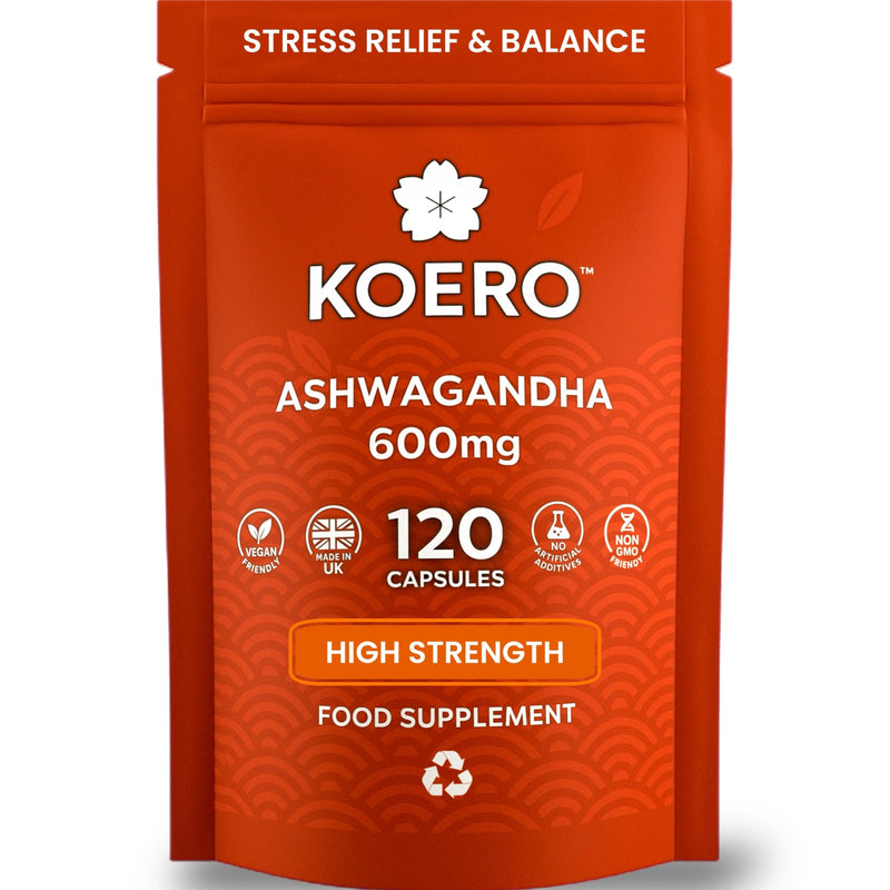 KOERO Ashwagandha 600mg – High Strength Adaptogen Capsules – Supports Calm, Stress & Focus – 120 Capsules – UK Made