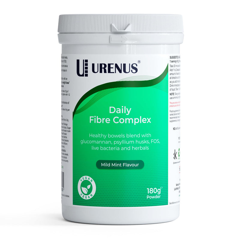 Daily Fibre Complex 180 g – High Fibre Powder with Psyllium Husk, Glucomannan (Konjac), Sugar Beet Fibre, Inulin (FOS), Herbal Botanicals & Live Bacteria – Mild Mint Flavour – Vegan