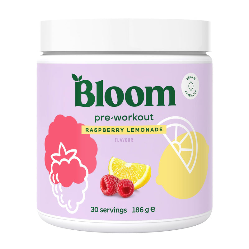 Bloom Nutrition Pre-Workout Drink Mix with Beta Alanine, Ginseng & L-Tyrosine, Green Tea Extract Caffeine, Amino Acid Blend, Sugar-Free Powder, Raspberry Lemonade