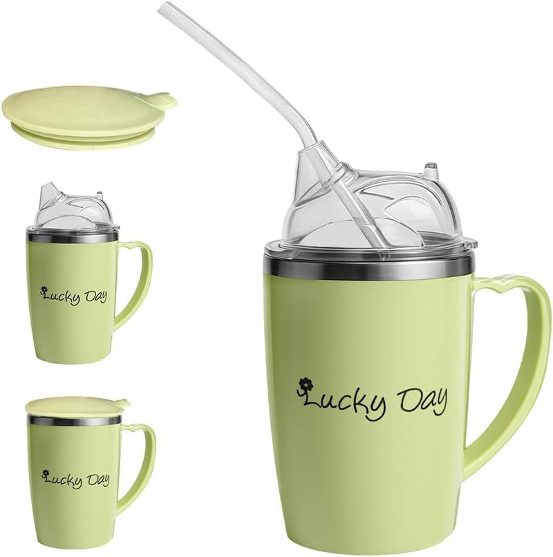 3 in 1 Sippy Cup for Adults, 350ML Adult Sippy Cups for The Elderly Non Spill for Daily Living Adult Sippy Cup with Lid and 30cm Straw Adult Beakers for Elderly Non Spill for Disabled Drinking Aids