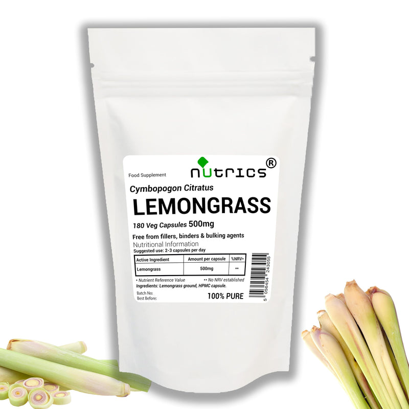 500mg Lemongrass 180 Veg Capsules - Cymbopogon Citratus 100% Pure - Free from fillers, Binders & Bulking Agents (180 V Capsules)
