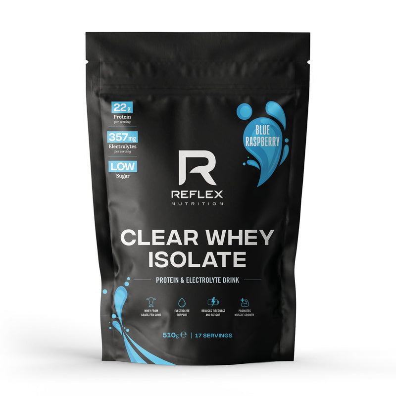 Reflex Nutrition Clear Whey Isolate Protein Powder - High Protein (22g), Low Fat, Low Sugar - Muscle Growth & Hydration - Juicy, Light and Refreshing - No Frothing (Blue Raspberry, 510g, 17 Servings)