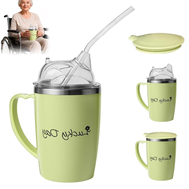 Beakers for Elderly, Sippy Cup for Adults Non Spill, Adult Drinking Cup for Elderly with 30 Cm Straw, 350 Ml Capacity Spill Proof Cups, Drinking Aids for Elderly and Disabled Individuals, Bedside Hydr