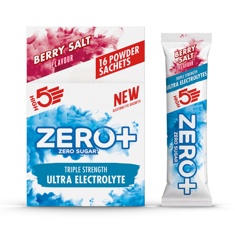 HIGH5 ZERO+ Ultra Electrolytes Hydration Sachets - Triple Strength Hypotonic Sugar Free Electrolytes Powder - Fast Fluid Absorption Rehydration Sachets for Endurance (Berry Salt, 16 x 17.5g) Berry Salt