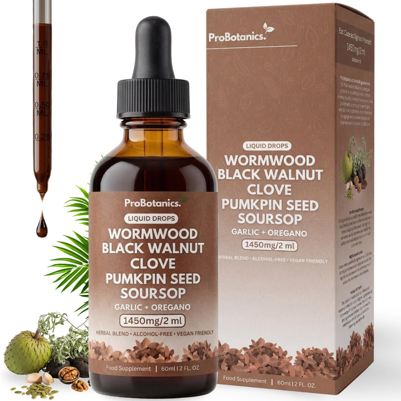 Wormwood Black Walnut and Clove Liquid Drops - All-in-One Botanical Herbal Extract Supplement | Digestive Support and Detox Aid for Human Gut Health - Alcohol Free | Vegan - 60ml