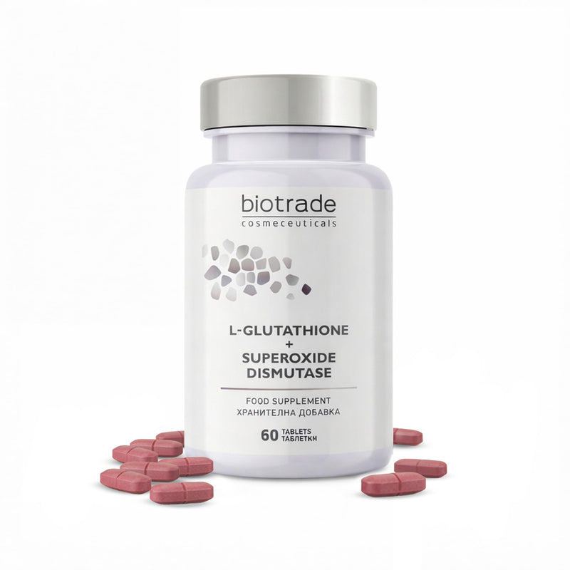 L-Glutathione + Superoxide Dismutase Tablets – Glutathione Capsules Antioxidant Complex for Skin Health, Cellular Protection and Cleanse, Biotrade Intensive Glutathione Supplement, 60 Tablet