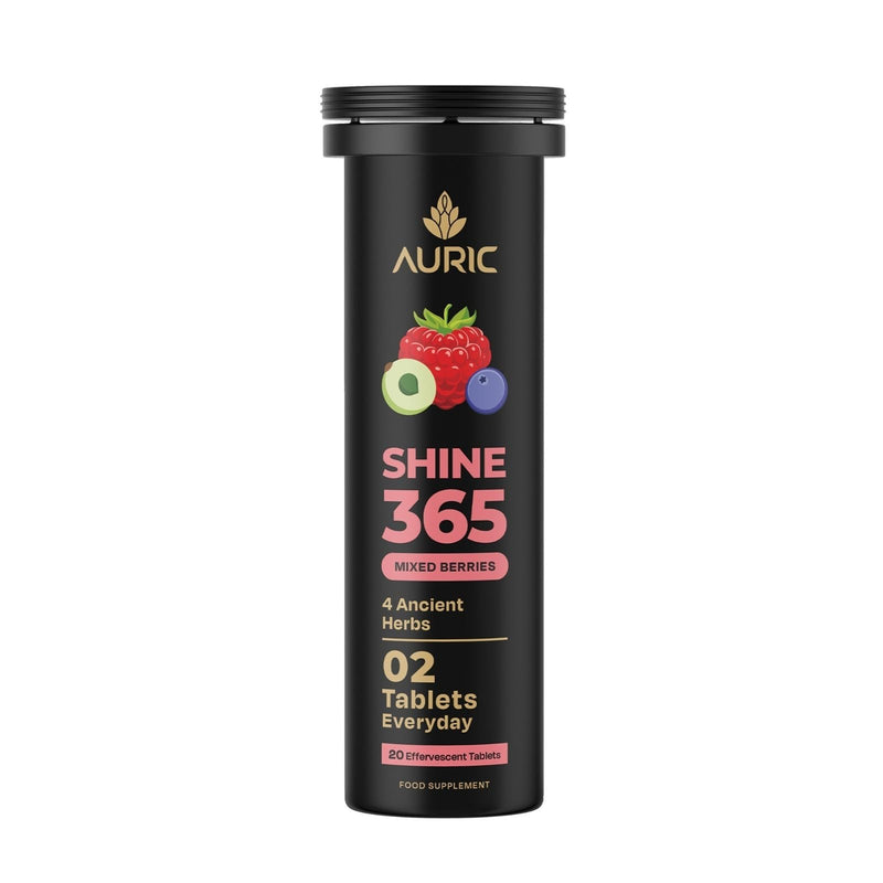 Auric Shine 365 Effervescent Tablets – 20 Tablets | Biotin with Amla, Pomegranate & Grape Seed Extract | Mixed Berries Flavour 20 count (Pack of 1)