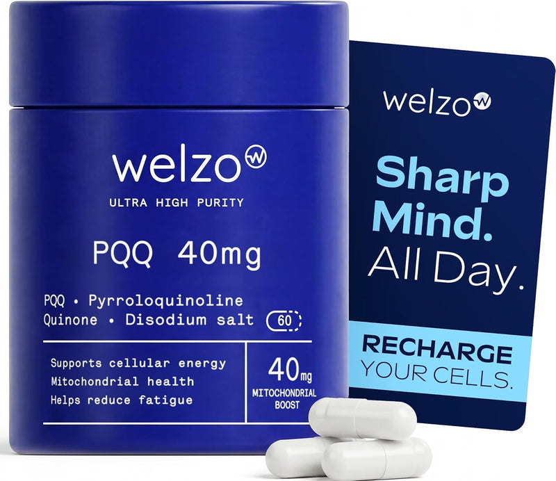Welzo PQQ 20mg – 99%+ Ultra High Purity Pyrroloquinoline Quinone – Bio-Identical Mitochondrial & Cellular Energy Support – High Potency Antioxidant – 60 Capsules