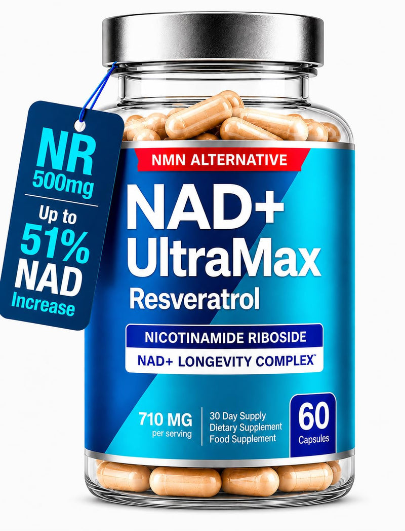 NAD+ Trans Resveratrol Supplement (4-in-1), Pure Nicotinomide Riboside, Quercetin and Galactomannans, Alternative to NAD, NADH & NMN, Anti-Aging Support | 60 Capsules | for Women and Men