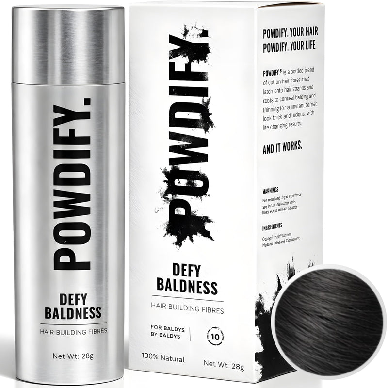Hair Building Fibres 28g – Black – Instant Hair Thickening Fibers for Men, Natural-Looking, Conceals Thinning Hair & Bald Spots, Wind & Sweat Resistant, Easy Daily Use-by Powdify