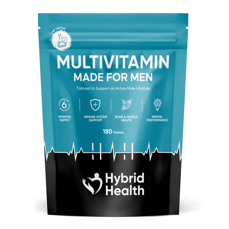 Hybrid Health Multivitamin for Men - 180 Vegan Tablets, 20+ Essential Active Vitamins and Minerals Including Vitamin C, Vitamin D, Vitamin K and Full Vitamin B-Complex, 180 Servings, 6 Months Supply